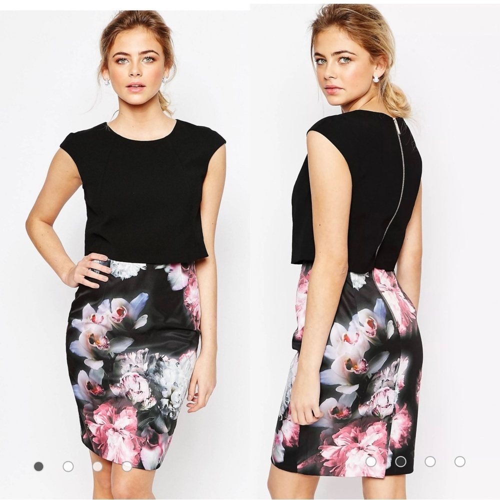 Ted Baker Bodycon Dress With Overlay in Ethereal Posie Print